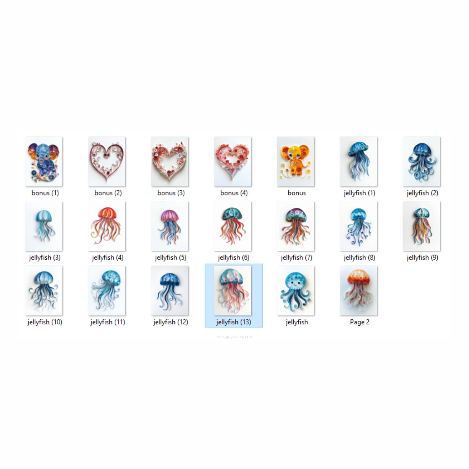 15 Jellyfish & 5 Bonus Paper Quilling Art Style Clipart images
