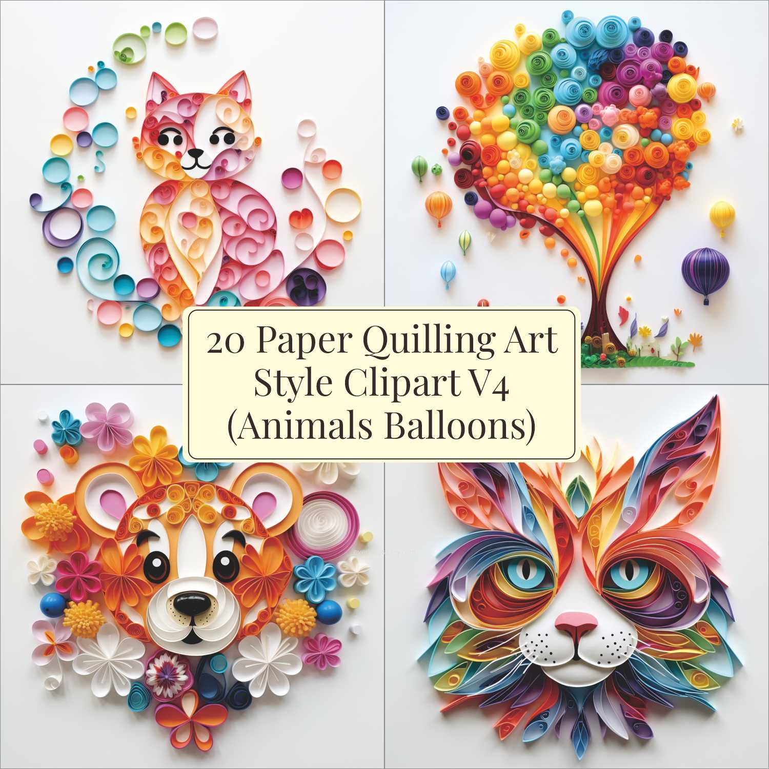 Paper Quilling Art CLIPART V4 (animals balloons) Images quilling Style Consist 20 images