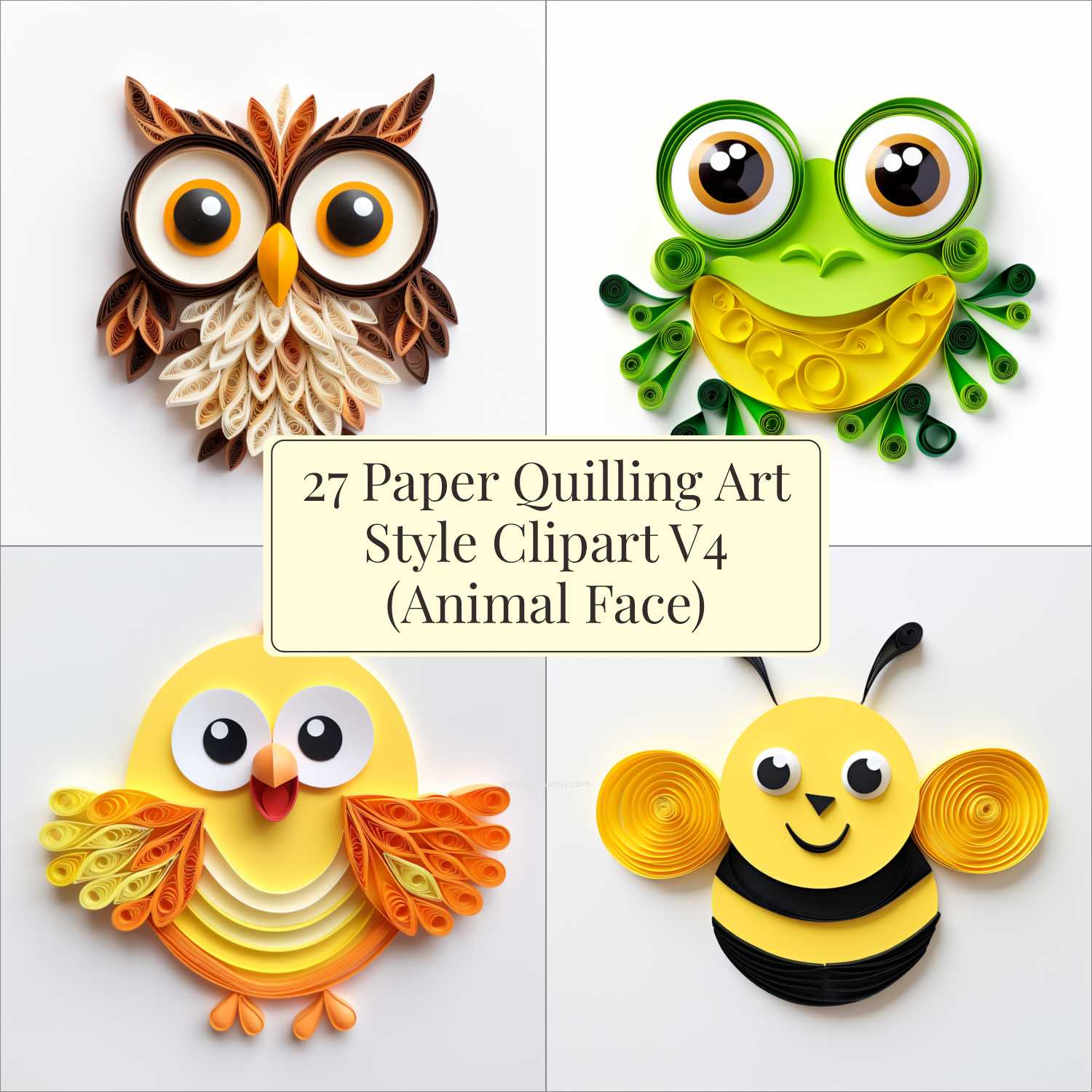 Cute Animals Face Images Clipart paper quilling art style