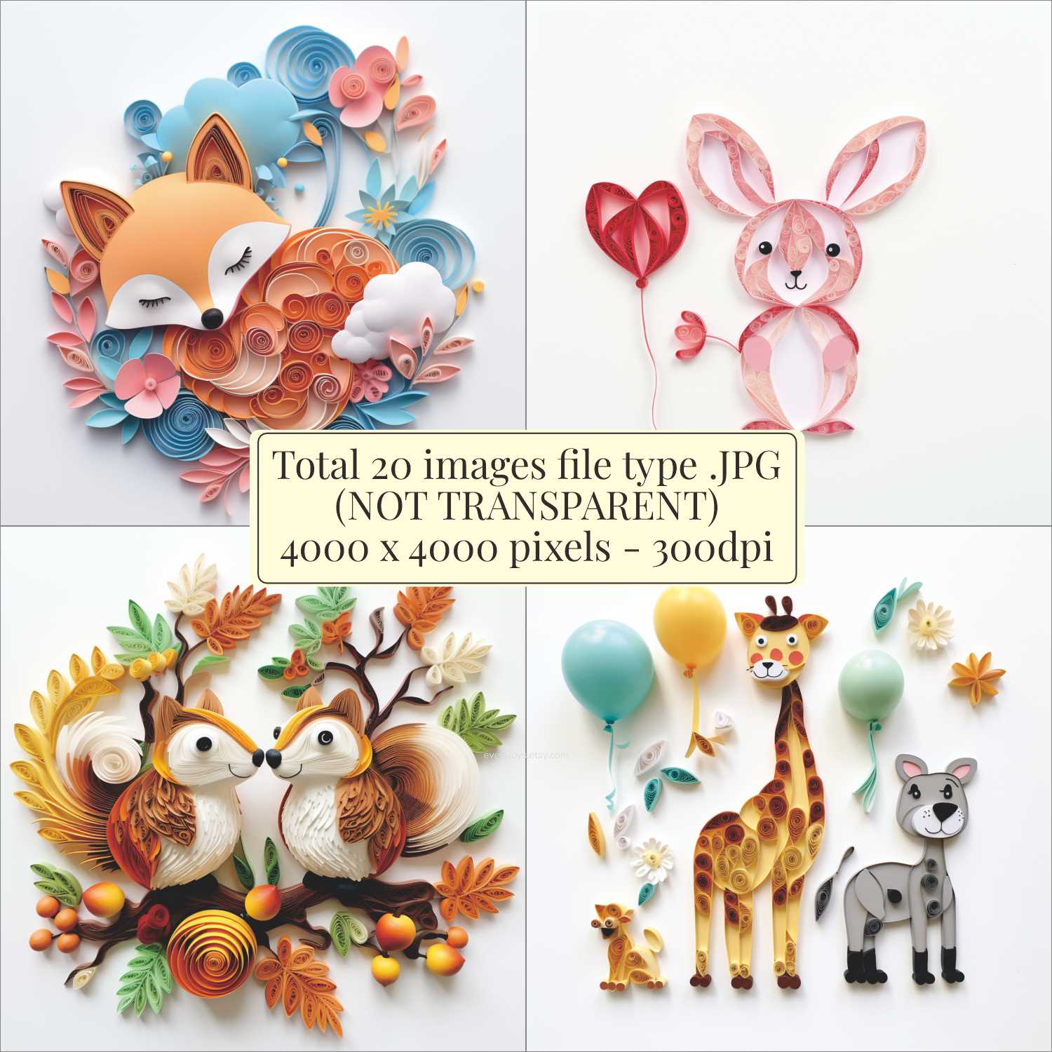 Paper Quilling Art CLIPART V4 (animals balloons) Images quilling Style Consist 20 images