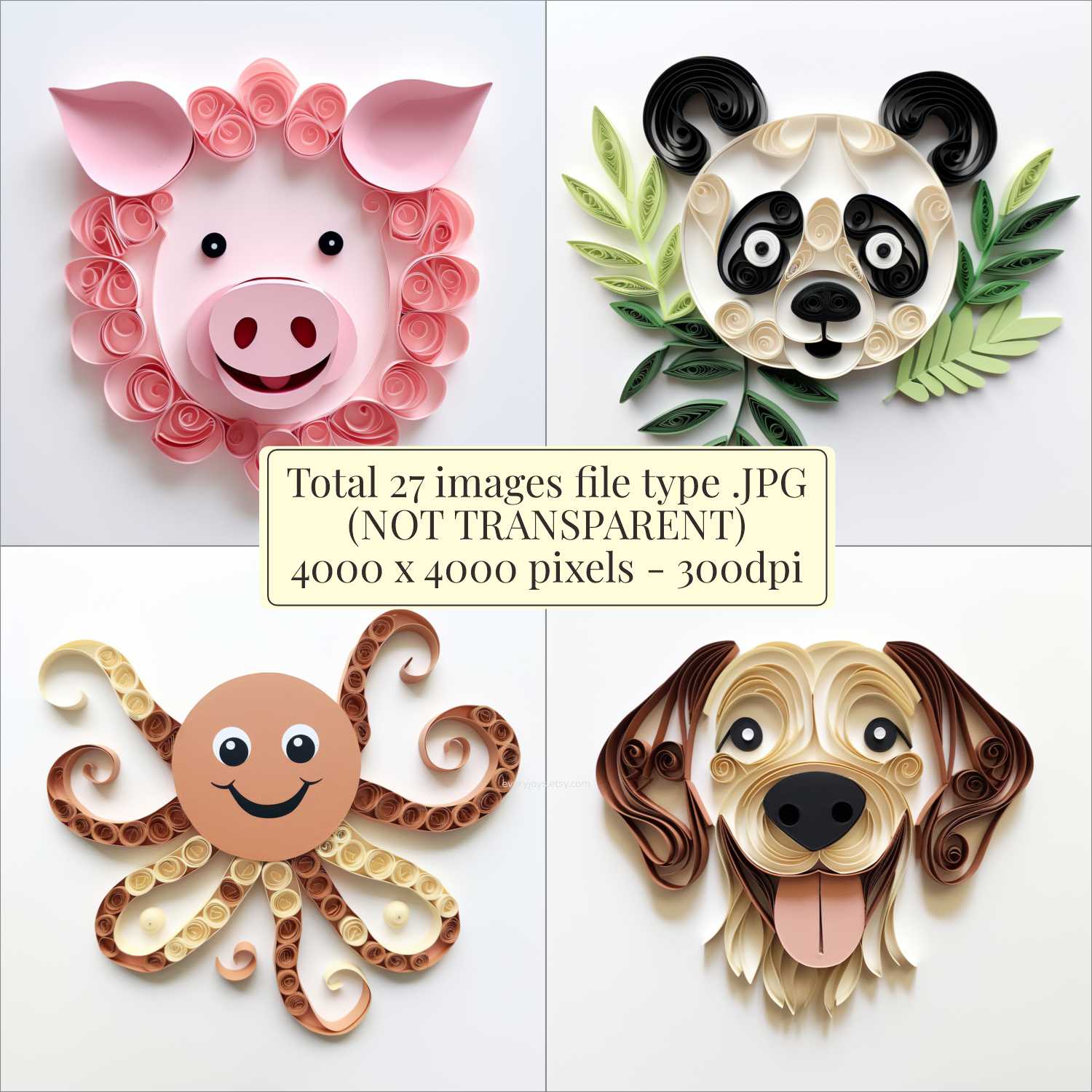 Cute Animals Face Images Clipart paper quilling art style