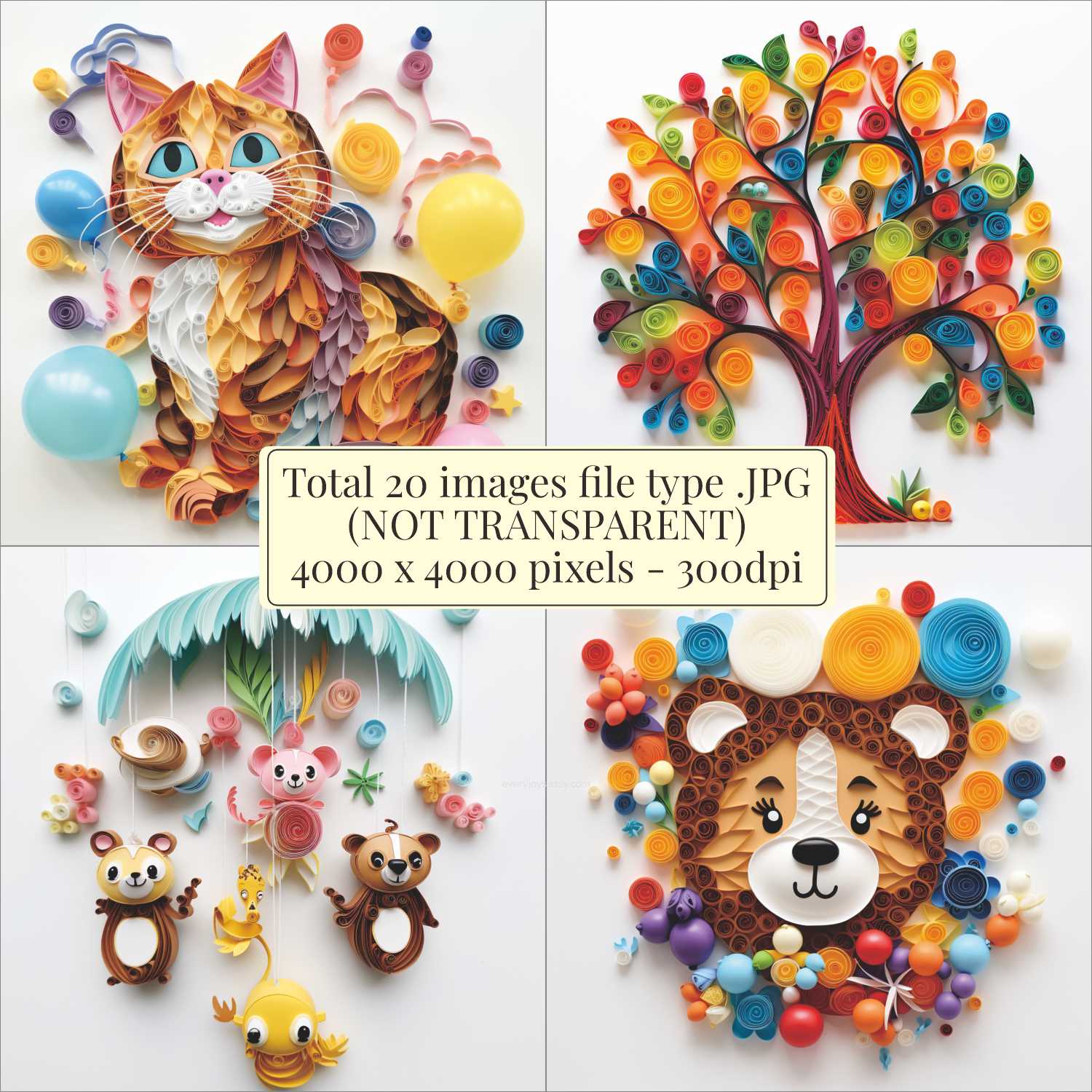Paper Quilling Art CLIPART V3 (animals balloons) Images quilling Style Consist 20 images