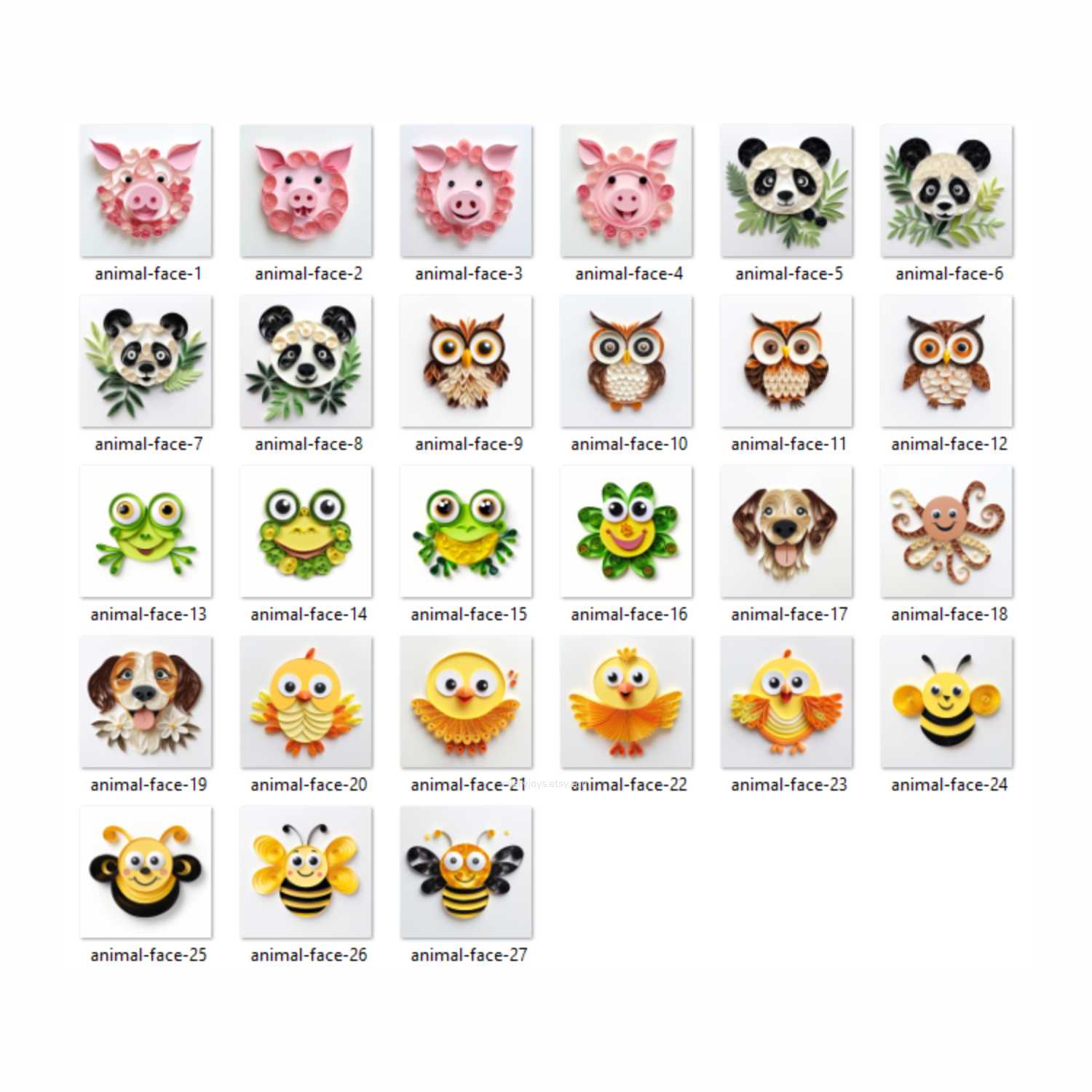 Cute Animals Face Images Clipart paper quilling art style
